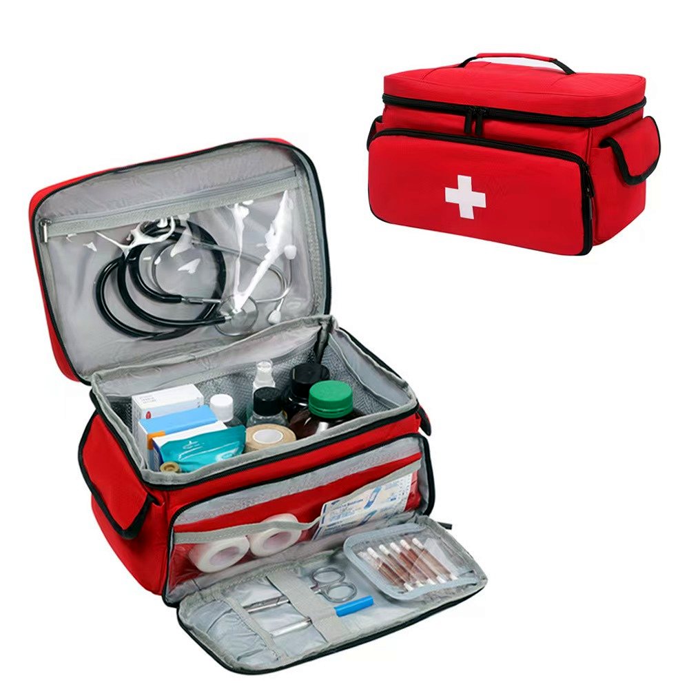Compact first aid bag with clear organizer pockets