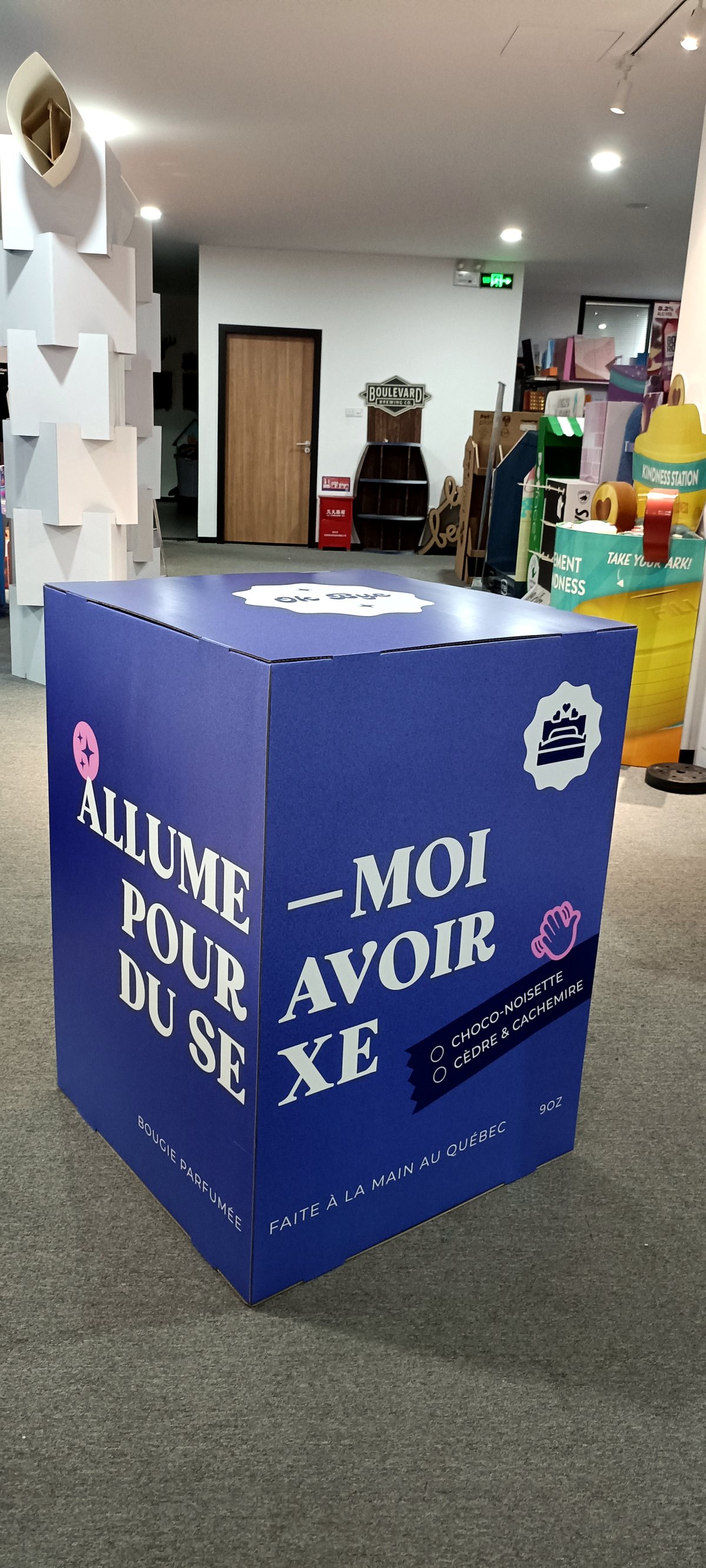Custom cube display for a candle brand